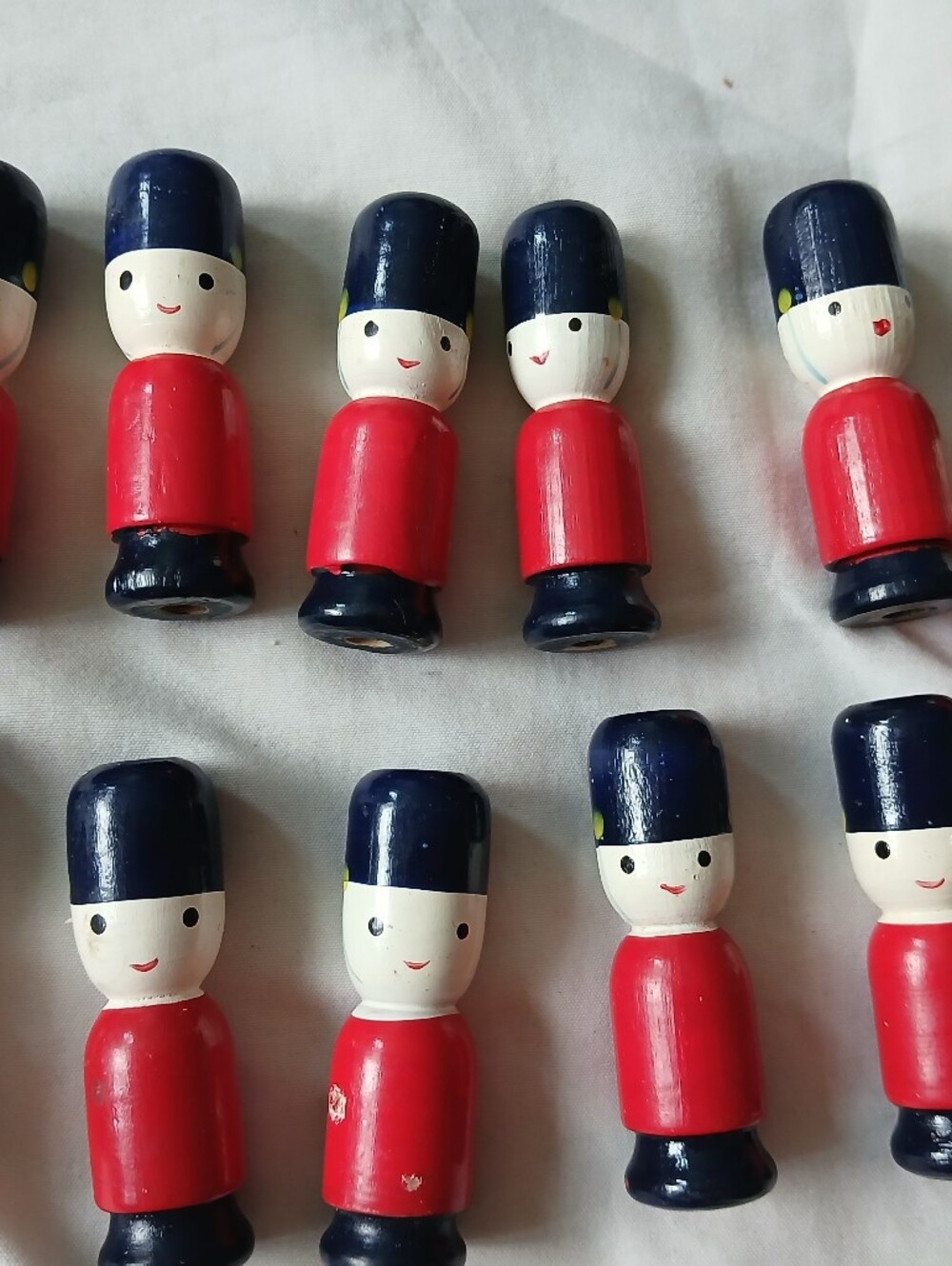 Vintage Painted Wooden Toy Soldier Peg People Figures Lot, Infantry